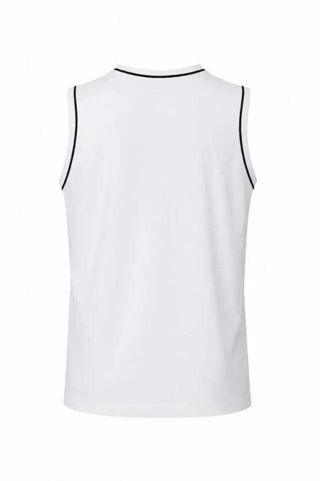 Ön Unisex Pamuklu Bisiklet Yaka Kolsuz Atlet Kontrast Biyeli Regular Fit - Beyaz