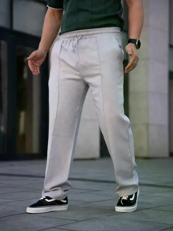 Erkek Keten Cepli Çıma Dikişli Jogger Buggy Pantalon Rahat Kalıp - Gri