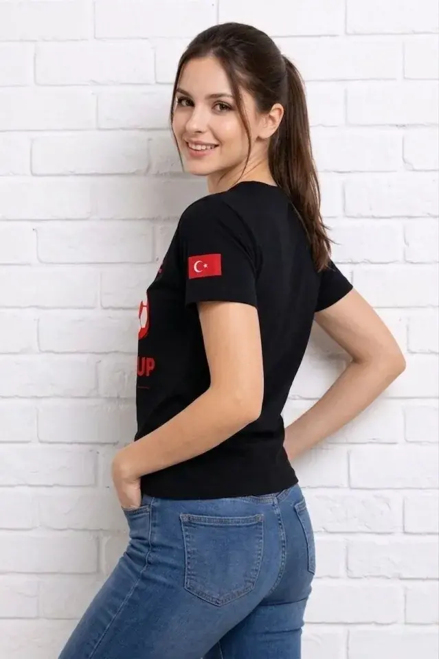 Türkiye World Cup 2026 Baskılı Tişört Futbol Temalı Forma T-Shirt - Siyah