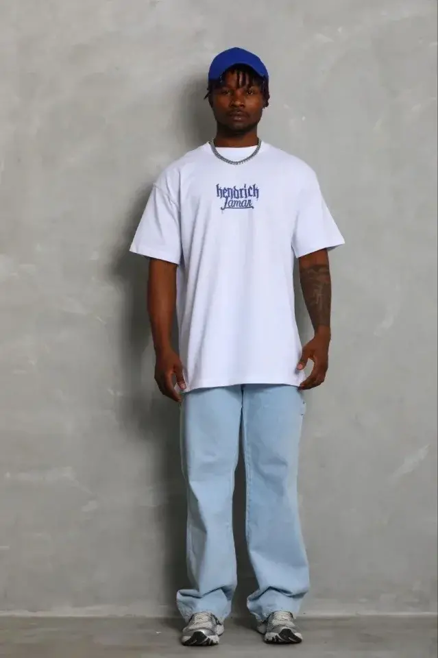 Erkek Baskılı T-Shirt Kısa Kol Bisiklet Yaka Regular Fit Rahat Kalıp Günlük Tişört - Beyaz