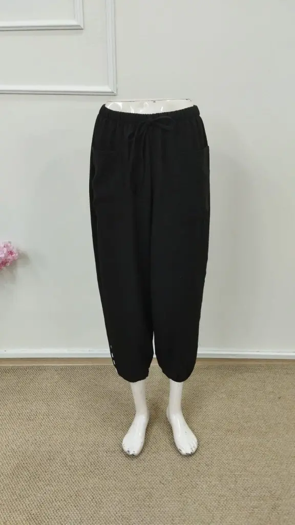 Kadın Beli Lastikli Bağcıklı Düğme Detaylı Pantolon