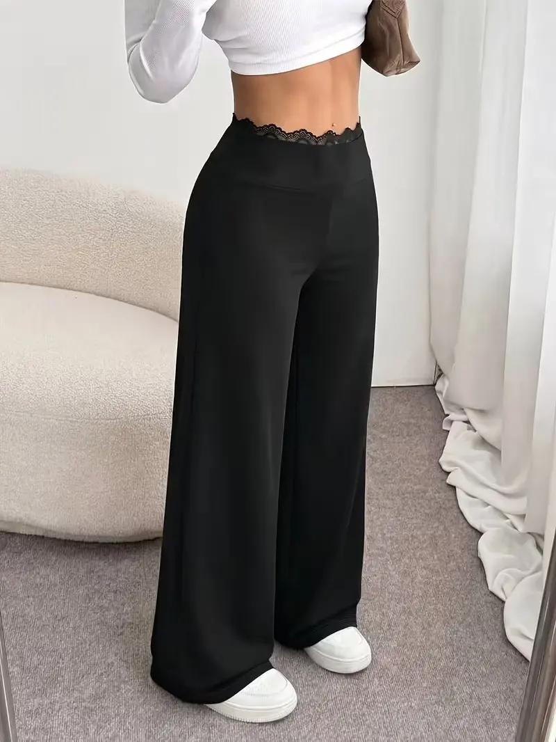 Kadın Yüksekbel Dantelli Paçaya Doğru Geniş Modal Pantolon